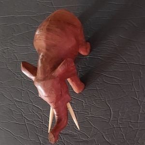 Vintage Wood Elephant "Good Luck" w/ Trunk in Air.